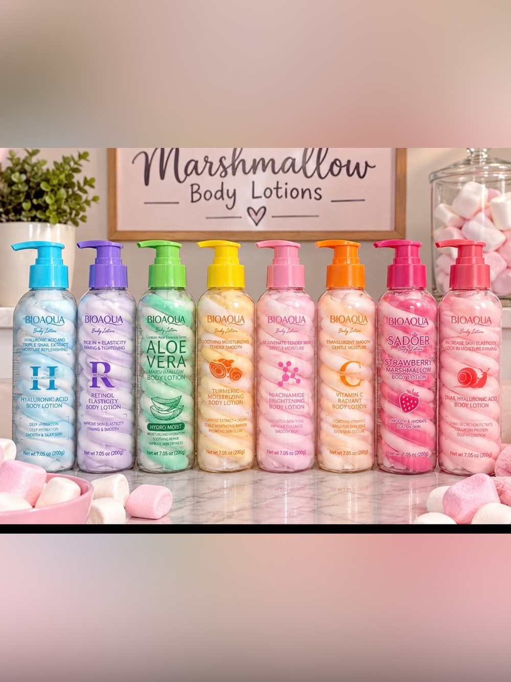 Marshmallow lotions by SADOER and Bioaqua